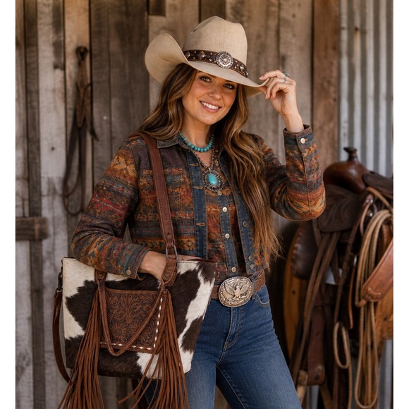 American Darling Handbags - American Darling Tote New Rodeo Cowhide Bag Fringe Tooled Leather Conceal Carry
